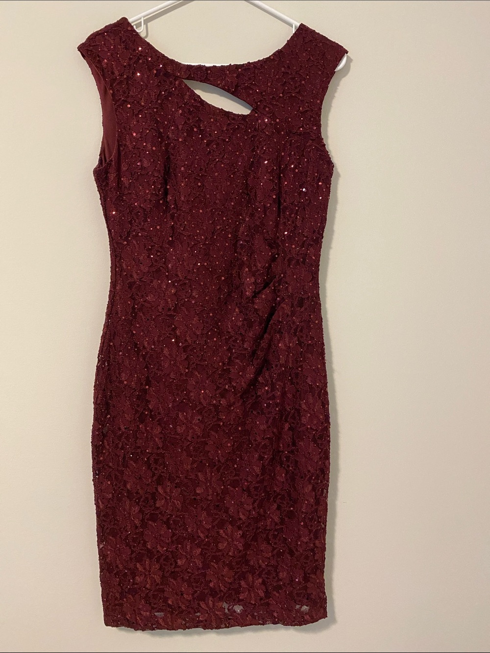 connected apparel Wine Lace Midi Dress with Keyhole